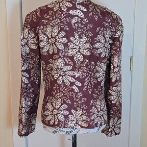 Adrianna Papell Brown and Ivory Floral Beaded Silk Jacket Size 10